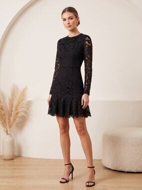 Forest LILY Black Lace Long-Sleeve Skater Dress
